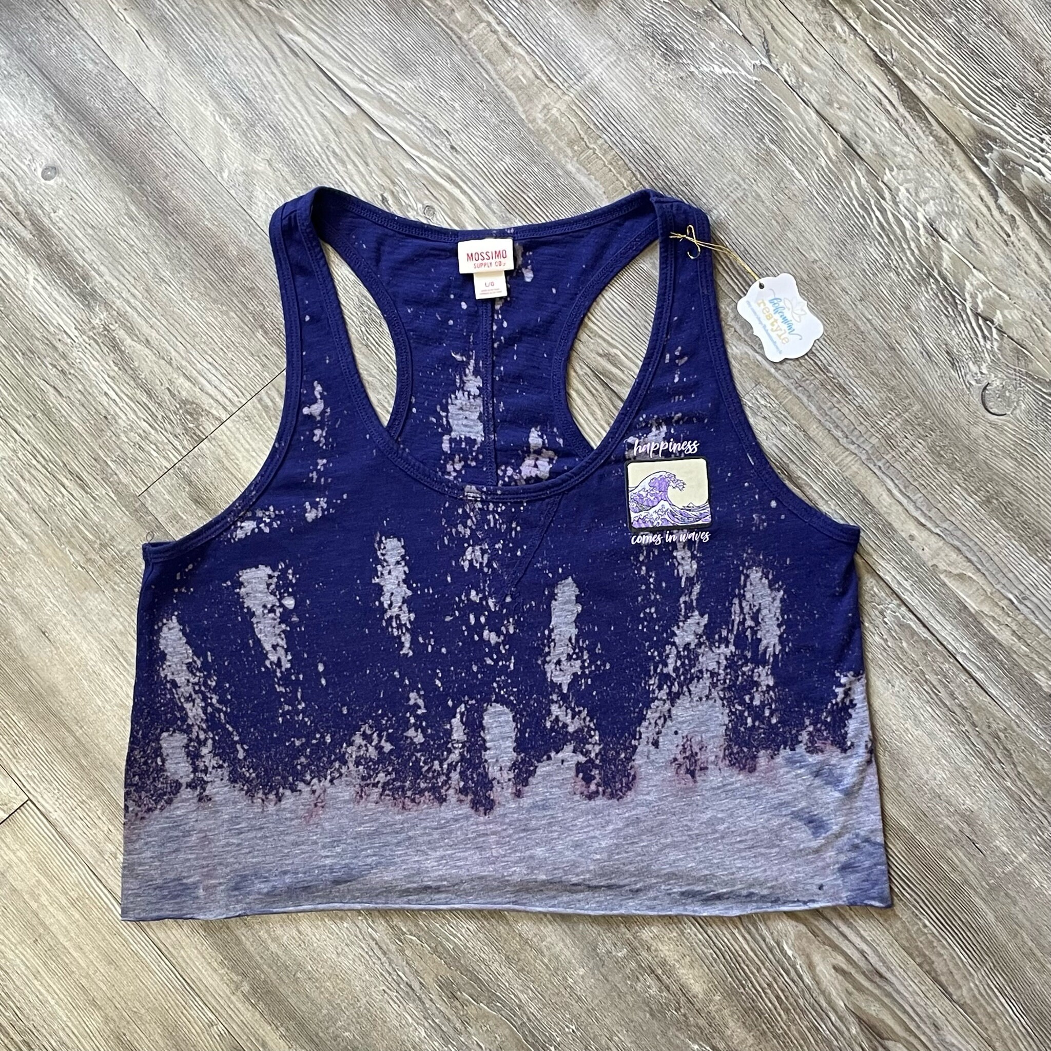 Restyled Happiness Comes in Waves Crop, Size L, Purple Scoop Neck, Wave ...