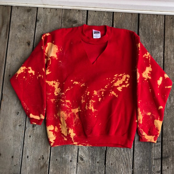 Restyled Bleach Splatter Choker Crewneck Size M Grunge Distressed Style Red Orange Sweater Free Ship Etsy