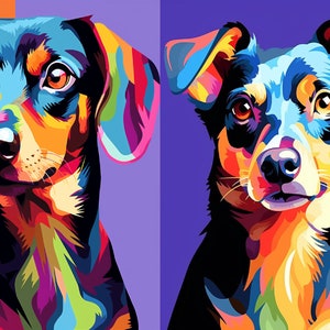 Retrato de mascota personalizado, colorido y pop art, retrato de perro personalizado, pop art a partir de foto.
