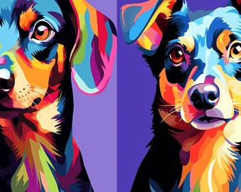 Personalize Custom Personalized Colorful Pet Pop Art Portrait, Custom Dog Portrait, Pop Art From Photo