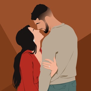 Faceless Couple Portrait , Custom illustration, Couple Cartoon Portrait, Personalized gift for Valentines Day