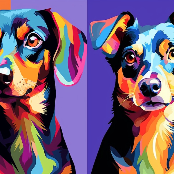 Personalisiertes buntes Haustier-Pop-Art-Porträt, individuelles Hundeportrait, Pop-Art vom Foto