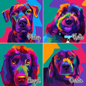 Retrato de mascota abstracto personalizado, retrato de perro personalizado, arte pop a partir de foto
