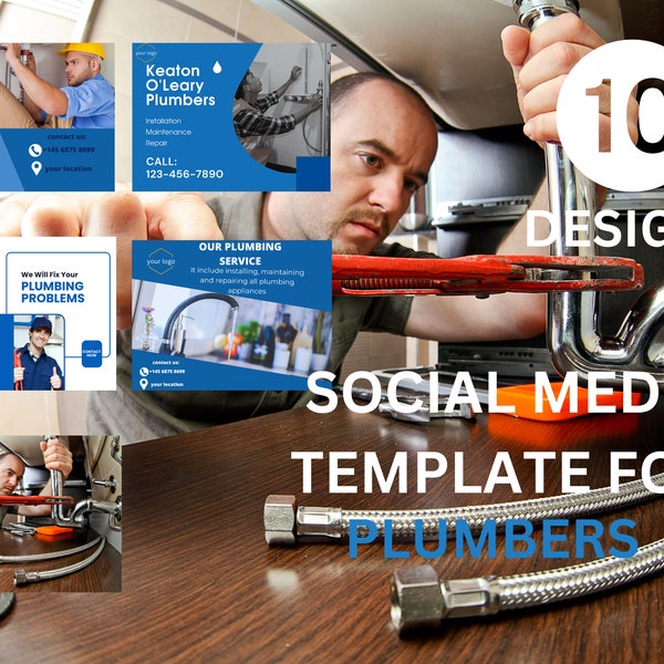 10 Plumber Instagram Post Templates -  Plumbing Social Media Bundle - Canva Templates - Plumbing Business - Plumber Template -  Customizable