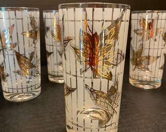 Retro Fred Pers Bladgoud Ontwerp Drinkglazen Set van 4