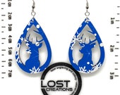 DEER BUCK - Wooden Teardrop Hook Earrings - Laser Cut - Snowflake Pattern
