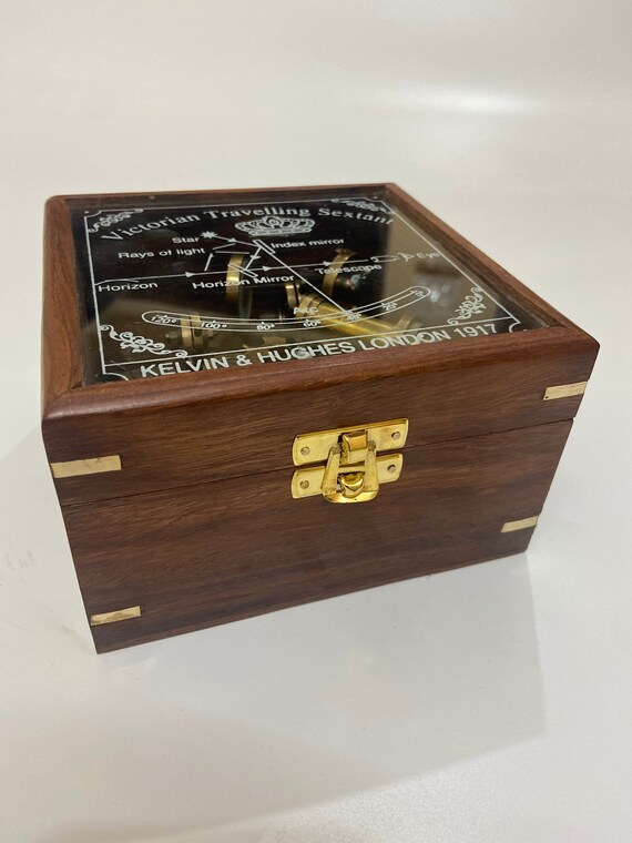 Scott London Antique 5” Sextant with Glass Top Wooden Box by Sailor’s Art Nautical Maritime J Scott London Antique 5” Sextant with Glass Top Wooden Box by Sailor’s Art Nautical Maritime J