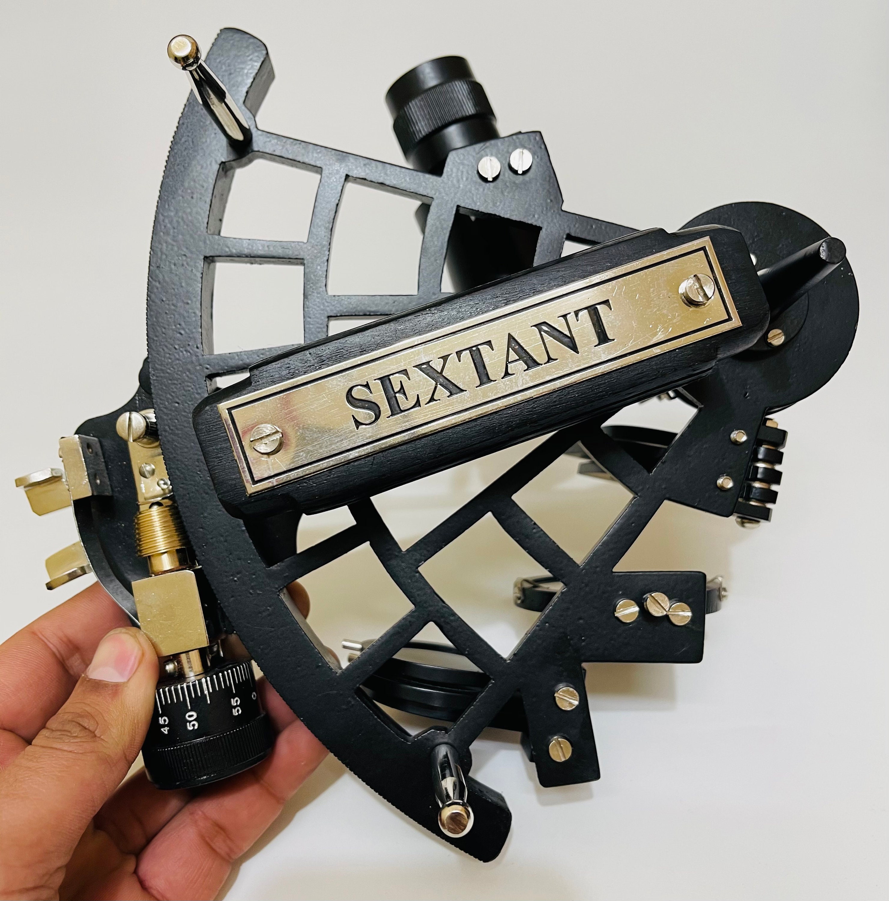 Sextante Espejo Ajustable Lupa Negro Sextante De Aluminio Tamaya 1712 -  Funcional Y Decorativo, Con Caja De Madera Sextante Nautico