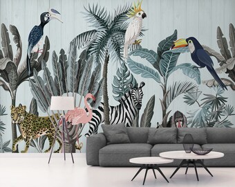 Papel pintado autoadhesivo de animales de la selva tropical / Mural de pared extraíble