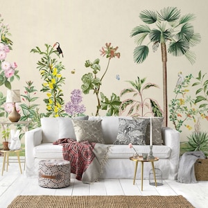 Garden Plants Colorful Flowers Small Tree Modern Wallpaper Self Adhesive Peel and Stick Wall Murals Wall Decoration Design Removable
