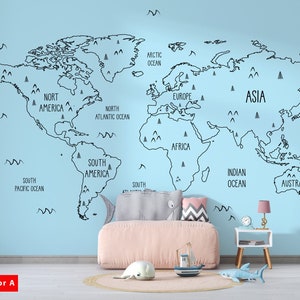 Mural de pared de la habitación de los niños de Peel and Stick del mapa del mundo