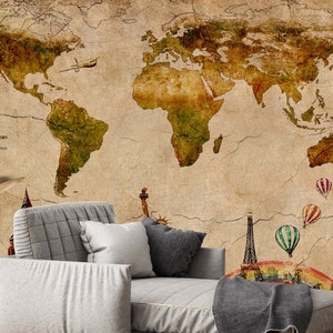 Weltkarte Tapete Entdeckungsreise Peel and Stick Wandbild HolzOptik Wanddeko
