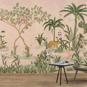 Carta da parati tropicale giungla staccabile e attaccabile carina foresta murale decorazione da parete verde rimovibile