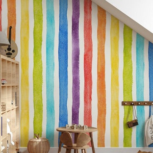 Aquarell Multicolor Heller Regenbogen Farben Vertikale Streifen Tapete Selbstklebende Schälen und Stick Wanddekoration Entfernbar