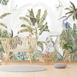 Jungle Wallpaper Kids Room Peel and Stick Tropical Wall Mural Removable