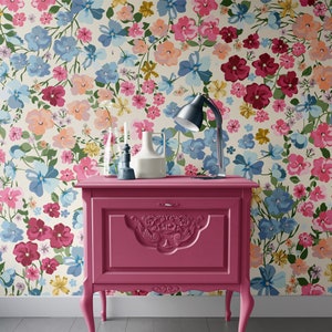 Soft Color Blooming Wallpaper Peel and Stick Midsummer Meadow Wall Mural