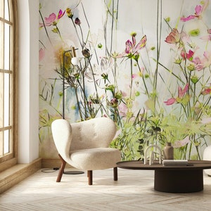 Fiore dell'universo su sfondo in tonalità fredda Fiori Carta da parati floreale Carta da parati autoadesiva staccabile e incollabile Decorazione murale rimovibile