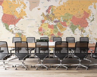 World Map Wallpaper Custom Peel and Stick Scandinavian Wall Mural Removable