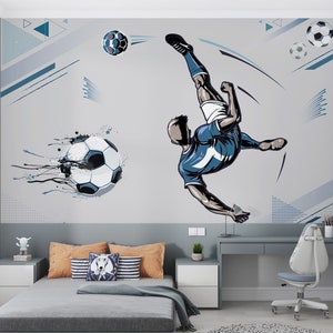 サッカー壁紙 剥がして貼るスポーツ壁画 自転車キック壁アート