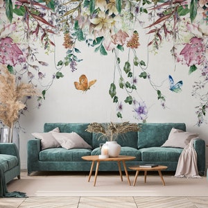 Colorful Flowers and Leaves Floral Wallpaper Self Adhesive Peel and Stick Wall Mural Wall Decoration Minimalistic Scandinavian Removable