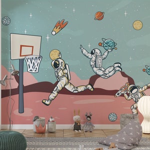 Astronauta Carta da parati Pallacanestro Carta da parati Spazio Peel and Stick Planet Wall Art Nursery Wall Decor