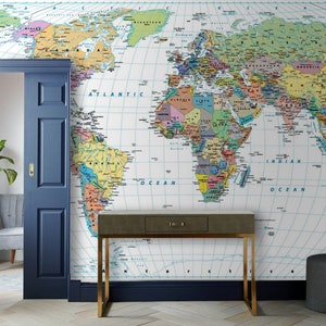 Carta da parati con mappa del mondo Carta da parati colorata staccabile e incollabile Scandinavo rimovibile