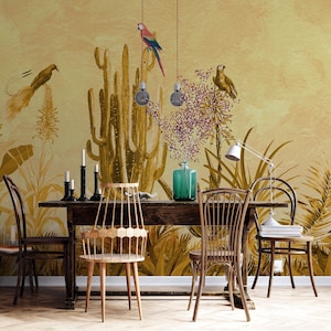 Carta da parati cactus / Decorazione murale con pianta a buccia e bastone / Decorazione domestica botanica