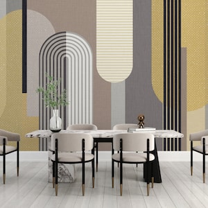 Geometrische Bögen Wallpaper Peel and Stick Soft farbige Wandbild Gelbe Spalte Wandkunst