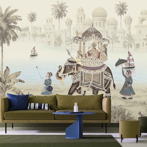 Indian Elephant Wallpaper Landscape Peel and Stick Vintage Wall Mural Palace Wall Art