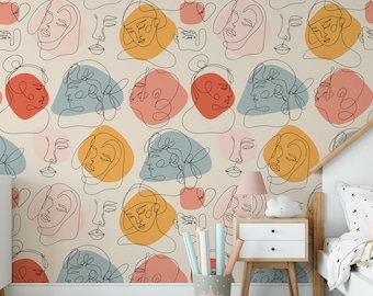 Modern Abstract Faces Contemporary Female Silhouettes Wallpaper Self Adhesive Peel and Stick Wall Murals Wall Decoration Removable