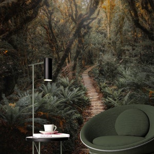 Wald Bäume und Blätter Wallpaper | Schälen und aufkleben Blumen Wandbild | Selbstklebendes skandinavisches Naturdekor