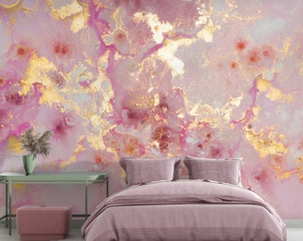 Pink Looks Gold Look Abstract Painting Modern Design Background Wallpaper Self Adhesive Peel and Stick Wall Murals Decoration Removable