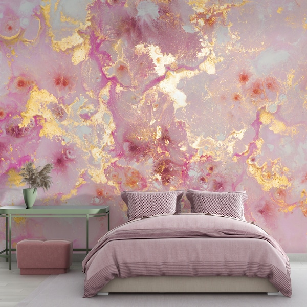 Pink Looks Gold Look Abstract Painting Modern Design Background Wallpaper Self Adhesive Peel and Stick Wall Murals Decoration Removable