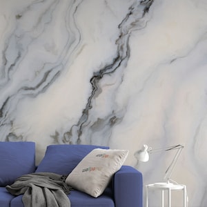 Modello di marmo grigio con venature blu e nere ricci Carta da parati autoadesiva Peel and Stick Murales Decorazione murale rimovibile