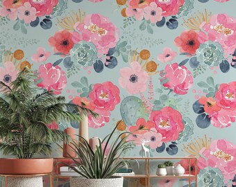 Floral Wallpaper Poppy Watercolor Floral By Sugarpinedesign Nursery Custom Printed Removable Self Adhesive Wallpaper Roll by Spoonflower