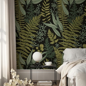 Floral Pattern Vintage Style Leaves Exotic Tropical Plants Rainforest Wallpaper Self Adhesive Peel and Stick Wall Murals Wall Decoration