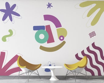 Animation Shapes Wallpaper Playful Patterns Wall Decor Removable