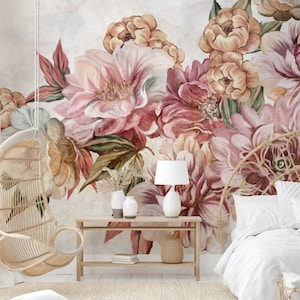 Elegant Peony Peel and Stick Wallpaper Roses Bouquet Wall Mural Art ...