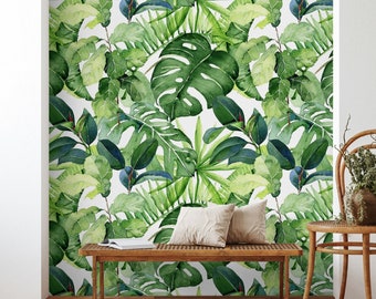 Tropical Leaf Wallpaper Peel and Stick Green Foliage Jungle Design Lush Botanical Wall Mural