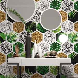 Colorful Geometric Shapes Tropical Luxury Modern Background Wallpaper Self Adhesive Peel and Stick Wall Mural Wall Decoration Removable