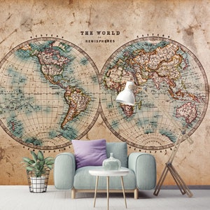 Weltkarte Tapete Vintage Stil abnehmbar