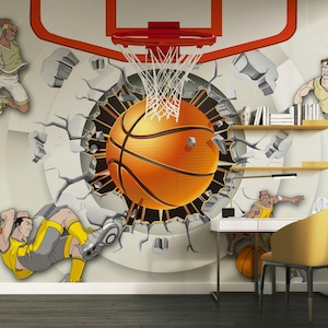 Street Basketball Ball Wallpaper Self Adhesive Peel and Stick Wall Murals Wall Decoration Minimalistic Scandinavian Design Removable