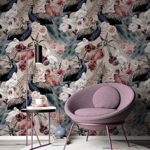 Floral Pattern with Birds Modern Design Animal Wallpaper Self Adhesive Peel and Stick Wall Mural Wall Decoration Removable