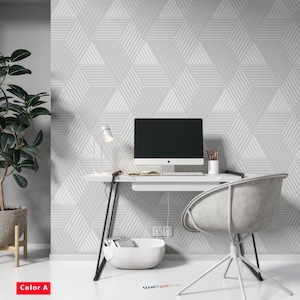 Abstraktes geometrisches Muster mit Linien Grau Weiß Textur Wallpaper Selbstklebend Peel and Stick Wandaufkleber Wanddekoration Abnehmbar