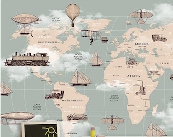 Kids Wallpaper Kids Map Peel and Stick Worldmap Wall Mural Removable