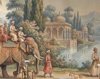 Indian Scenic Garden Wallpaper mural voor woonkamer met exotische olifanten
