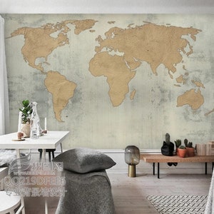 Vintage Grunge Estilo Calidad Papel Excelente Mapa del Mundo Papel Pintado Autoadhesivo Peel and Stick Murales Decoración de pared Diseño Extraíble