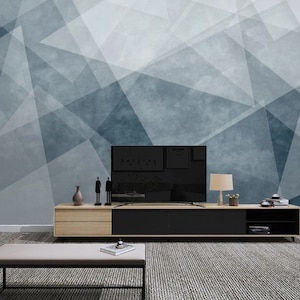 Géométrique Abstrait Bleu Blanc Triangle Formes Papier Peint Auto Adhésif Peel et Stick Sticker Mural Décoration Murale Scandinave Amovible