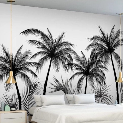 Black and White Palm Trees Wallpaper Self Adhesive Peel & Etsy Canada