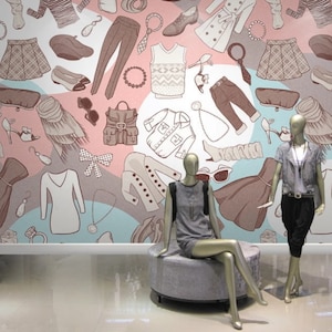 Moda Moda Style Vestiti Charms Scarpe Carta da parati colorata Autoadesivo Peel & Stick Wall Mural Wall Decoration Design rimovibile